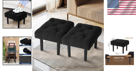Elegant Jacquard Black Foot Rest Ottoman - Versatile Design for Modern Homes