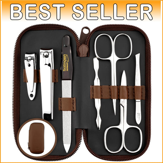 Exclusive Finger & Toe Nail Clipper Set with Real Leather Case - Germany Made