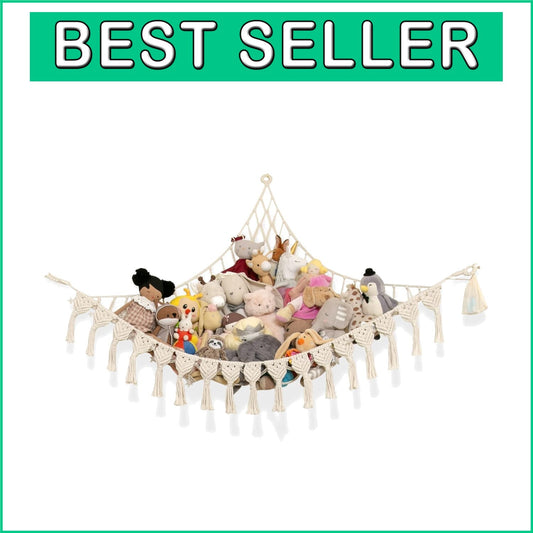 Extra Large Natural Cotton Stuffed Animal Hammock with LED Lights - Boho Storage
