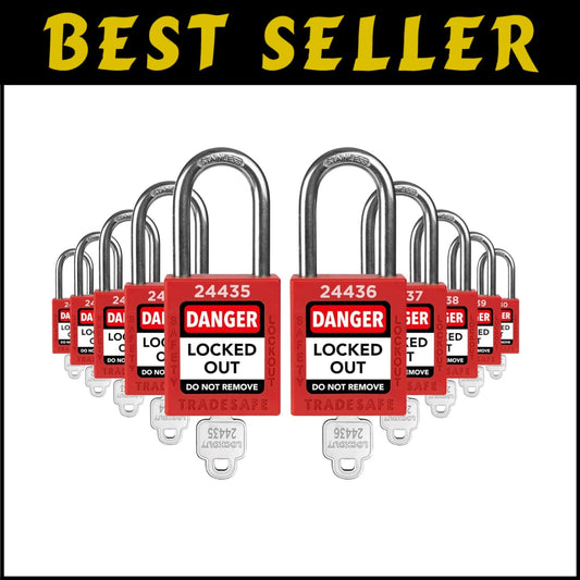 Durable 10-Piece Red Lockout Padlock Set - Keyed Different & Corrosion Resistant