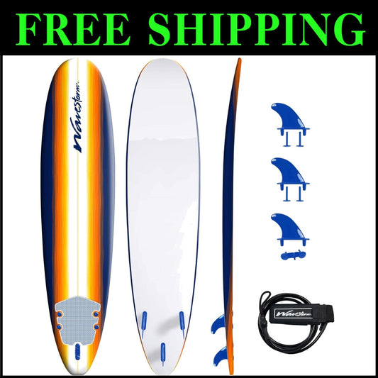 8ft Classic Longboard Surfboard for Beginners - Soft Foam & Stylish Org Burst