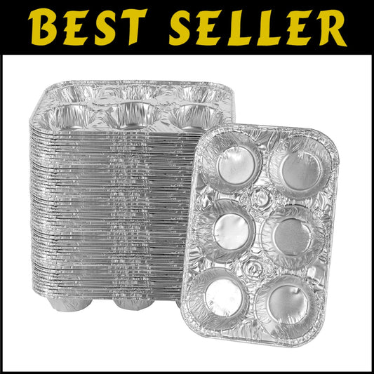 Eco-Friendly 6 Cavity Aluminum Foil Baking Pans - 50 Count for Easy Cleanup