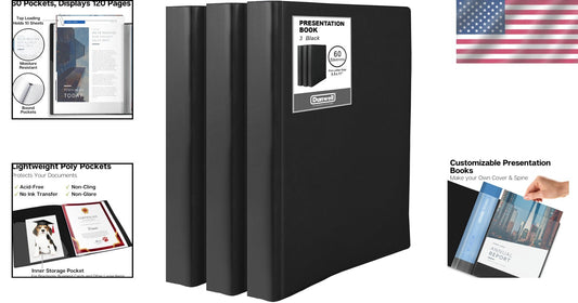 Black 60-Pocket Document Organizer - 8.5x11 Portfolio with Customizable Cover