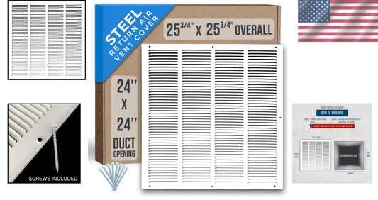 Efficient 24x24 Duct Vent Cover with Powder-Coated Steel Finish - Quiet Airflow