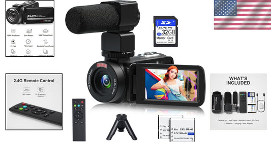 30MP 1080P Camcorder with Microphone & Mini Tripod - Ideal Vlogging Companion