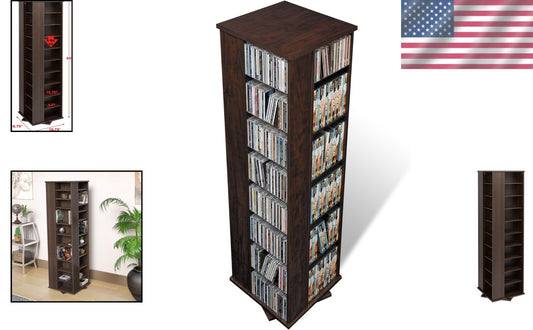 Espresso 4-Sided Revolving Media Storage Cabinet – Space-Saving Tower