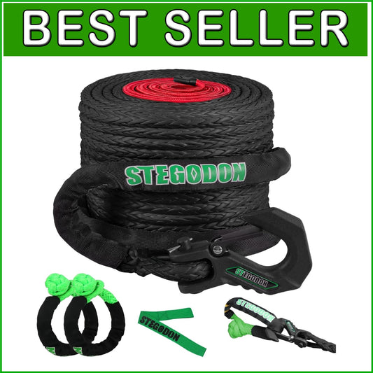1/2" x 85 ft Synthetic Winch Line Kit - 32000lbs with Soft Shackles & Hook