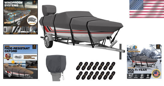 Durable Water-Resistant Boat Cover for 24-26 ft V-Hull Boats - 3 Year Warranty