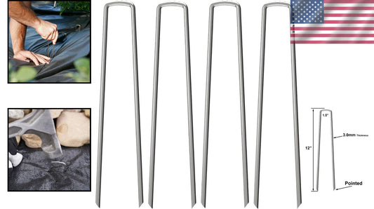 200 Pack Heavy Duty 12" Galvanized Garden Stakes - Rust Resistant Landscape Pins
