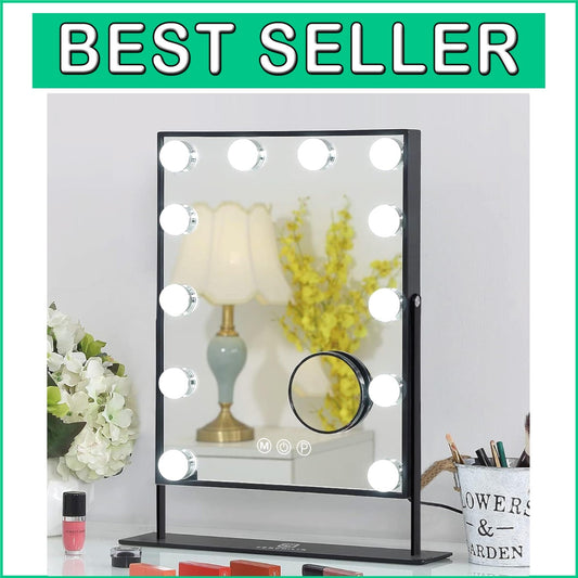 Elegant Black Glam Makeup Mirror - 3 Colors & Detachable 10X Magnification