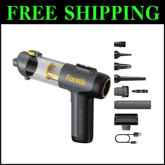 Handheld Mini Vacuum with Brushless Motor - USB Rechargeable with LED Indicator