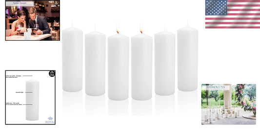 Classic 9" Unscented Pillar Candles - 100 Hours Ambient Light - Set of 6