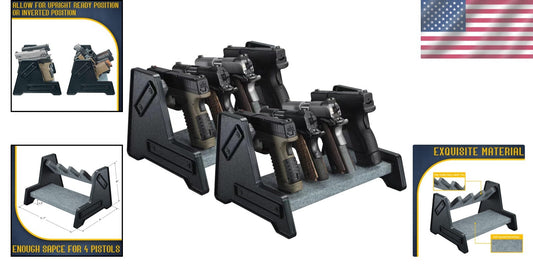 2 Pack Handgun Rack - Elegant 4 Gun Holder with Leather Trim Protection
