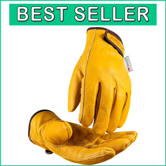 Ergonomic Thinsulate Winter Work Gloves - 2 Pairs of Durable Cowhide Gloves