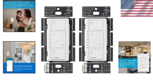 Elegant White Smart Dimmer Switches for Dimmable LED & CFL Bulbs, 2-Pack