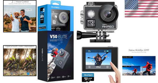 V50 Elite 4K/60fps Action Camera - Waterproof, Voice Control & 64GB Card