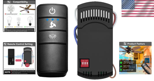 Ergonomic Universal Remote Kit for 3-Speed Ceiling Fans - Light Dimming Feature