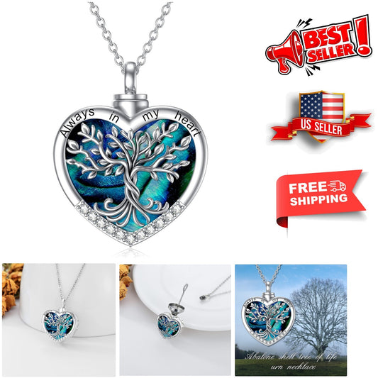925 Sterling Silver Tree of Life Urn Necklace - Heart Keepsake Jewelry for Ashes