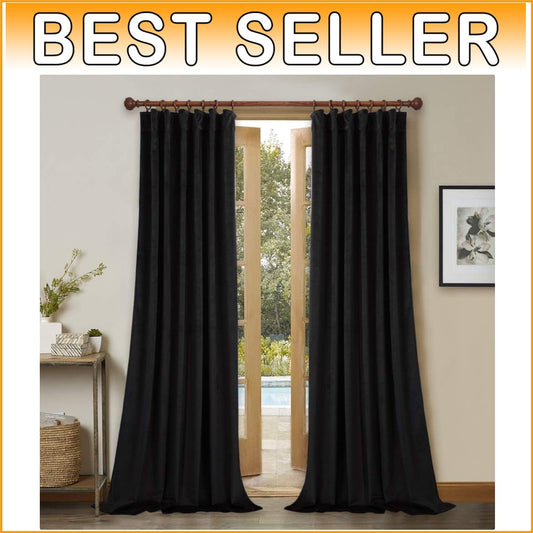 Elegant Black Velvet Blackout Curtains 52W x 132L - Stylish Thermal Insulation