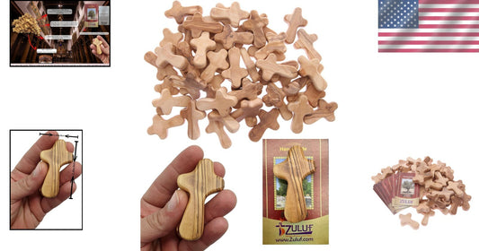 50 Handcrafted Olive Wood Crosses from Bethlehem - Authentic Holy Land Gifts