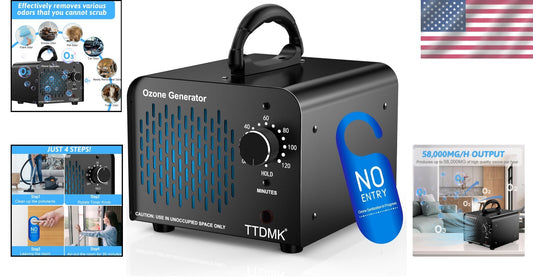 Durable Black Ozone Generator - 58,000mg/h for Smoke, Pet, and Air Quality