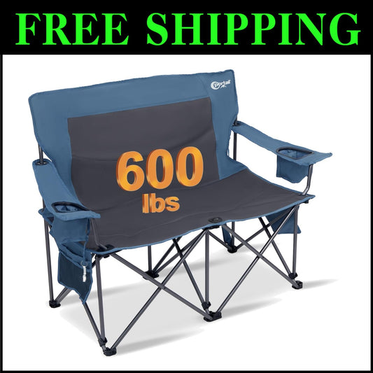 Ergonomic Two-Seater Camping Chair for Outdoor Adventures - 600lbs Support