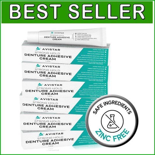 Extra Strong Denture Adhesive Cream, 12-Hour Hold, Waterproof Mint Flavor 6-Pack