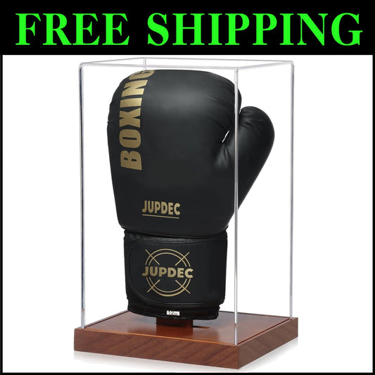 Compact UV-Protected Boxing Glove Display Showcase with Wood Base - Easy Setup