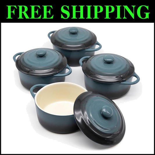 Rustic Stoneware Mini Cocotte Set - 12 oz, Ideal for Personalized Portions