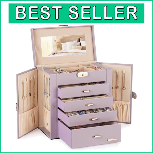 5-Layer Mirrored Jewelry Case with Lock - Luxe Storage for Accessories