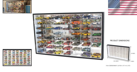 Premium Acrylic 1/64 Scale Car Display Case with 56 Compartments - No Assembly