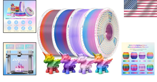 Easy-to-Use Rainbow PLA Filament 4 Pack - Gradient Colors 1.75mm, Vacuum Packed
