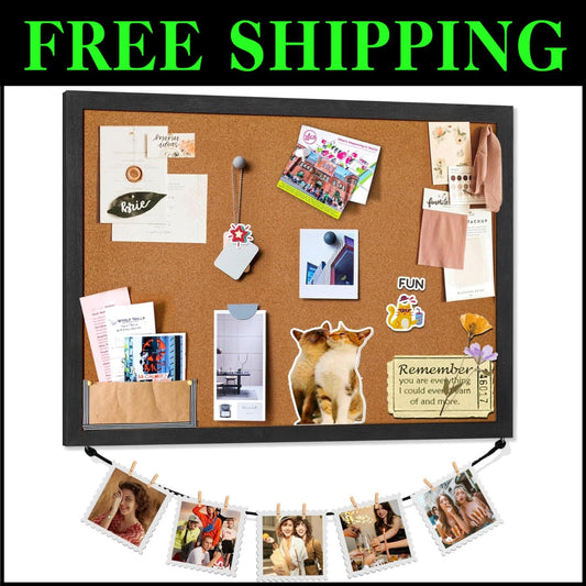 Elegant 23x18 Wooden Frame Cork Board Bulletin Board for Stylish Wall Decor