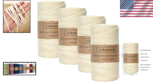 4 Skeins of Twisted Cotton Rope - Vibrant 3mm Macrame Cord for Creative Projects