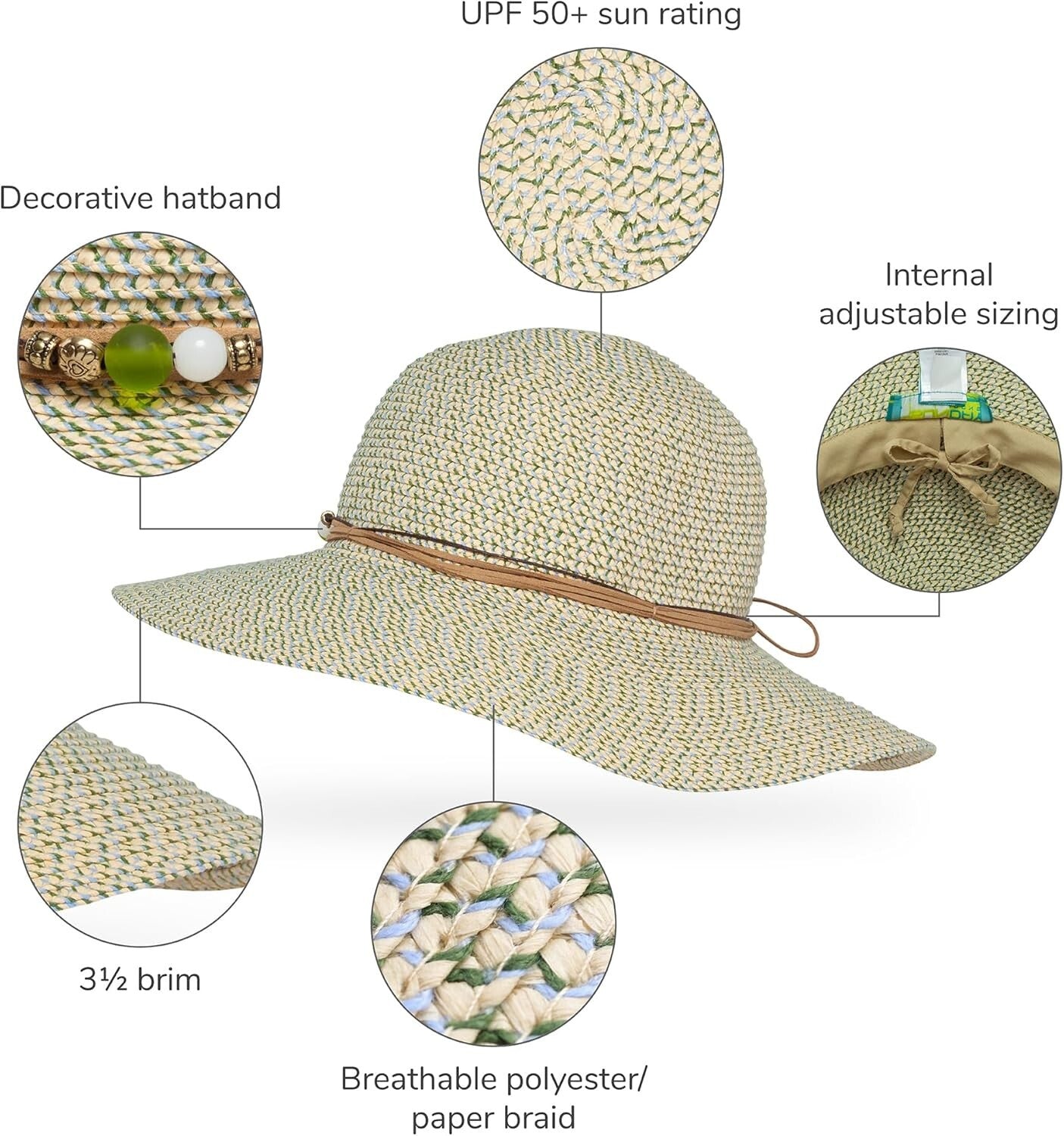 3.5" Brimmed Women’s Sun Hat: Travel-Ready with Moisture-Wicking Comfort
