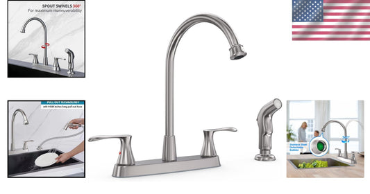 Modern Brushed Nickel Kitchen Faucet with 360-Degree Swivel & Easy Install Setup