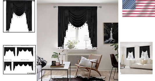 Elegant Black Velvet Rod Pocket Valance, 39" x 48" - Luxurious Window Treatment