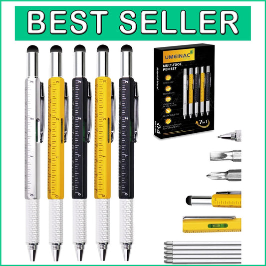 7 in 1 Multitool Tech Pen Set - Gift-Ready 5 Pack for Men, Dads & Colleagues