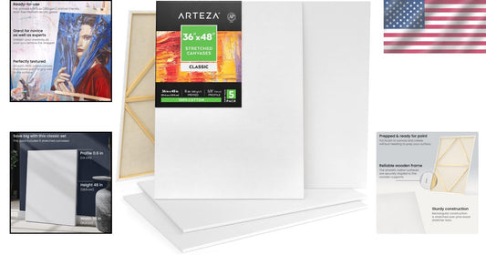 Pack of 5 Large Stretched Canvas 36x48 - Ideal for Acrylic and Oil Painting