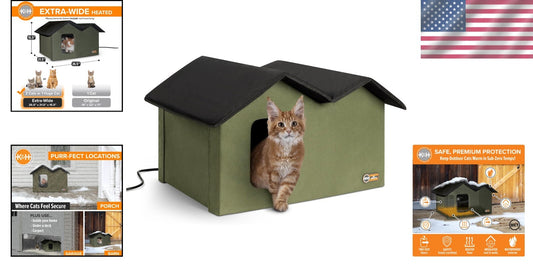 Extra-Wide Heated Outdoor Cat House with Insulated Shelter for Winter Comfort
