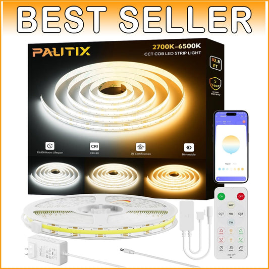 App Controlled COB LED Strip Light - 32.8ft Dimmable & Music Sync Functionality