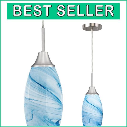 4.72" Adjustable Handblown Blue Glass Pendant Light - Art Deco Style Chandelier