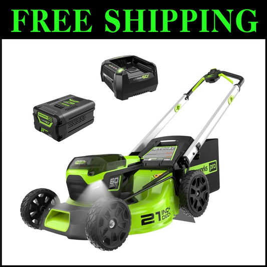 60V Cordless 21” Lawn Mower with LED Lights & Rapid Charger - Eco-Friendly Power