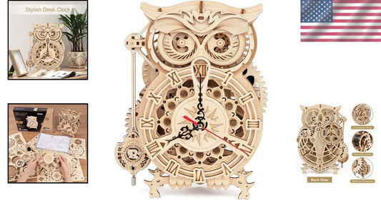 Creative Owl Clock Puzzle for Adults - 3D Wooden Craft Kit with Silent Movement
