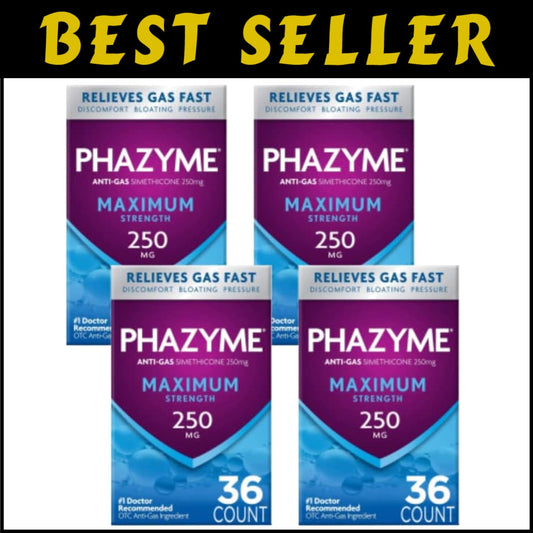 Fast-Acting Gas and Bloating Relief | 250 mg Simethicone - 36 GELS (Pack of 4)