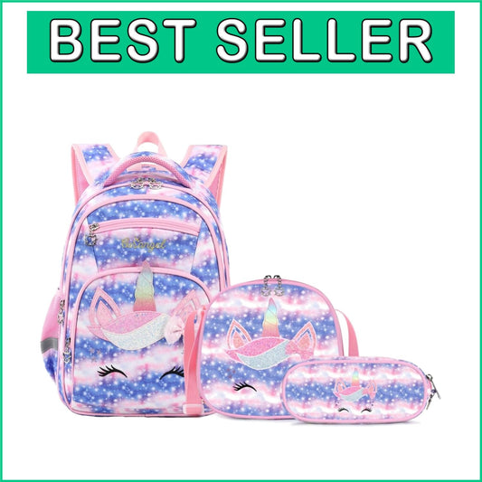 Ergonomic Multi-Compartment Backpack with Lunch Bag and Pencil Case for Girls