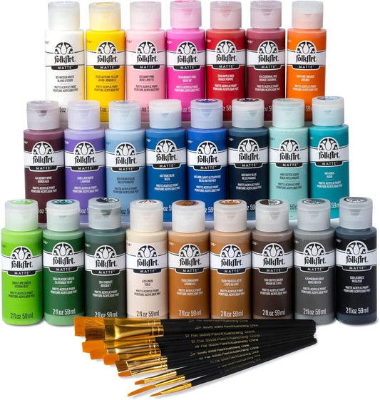 Versatile 24-Color Acrylic Paint Set with Brush Bundle - American Made Quality