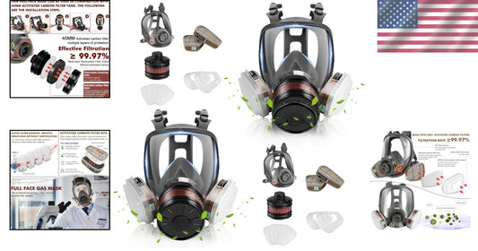 Comfort-Fit Full Face Gas Mask with 4 High-Efficiency Activated Carbon Filters