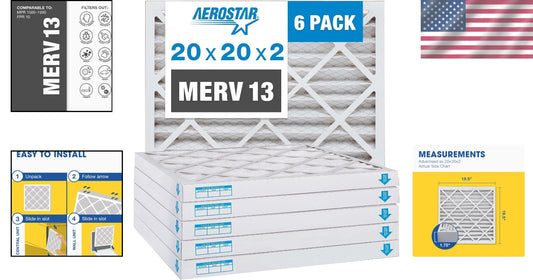High-Efficiency 20x20x2 MERV 13 Air Filters - 6 Pack for Clean Air at Home