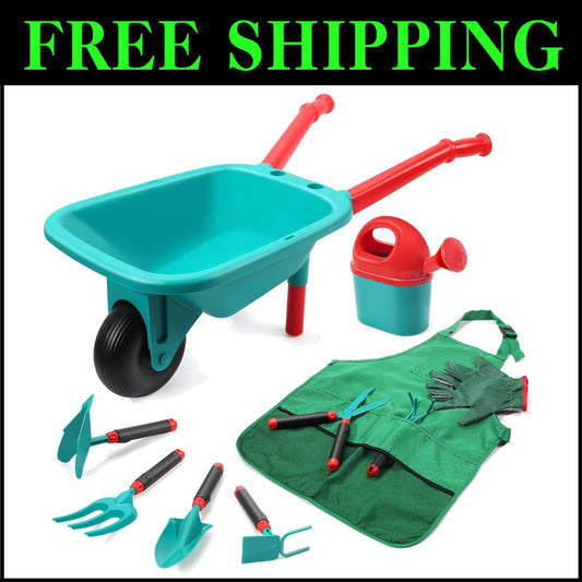 Child-Sized Gardening Tool Set for Outdoor Fun - Includes Wheelbarrow & Gloves